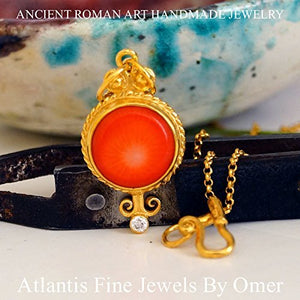 Omer Coral Necklace w/chain Sterling Silver Handmade Fine Turkish Jewelry