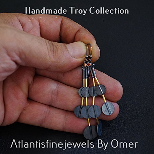 Handmade Anatolian Troy Bead Earrings With Orange Topaz Ancient Work Sterling Silver