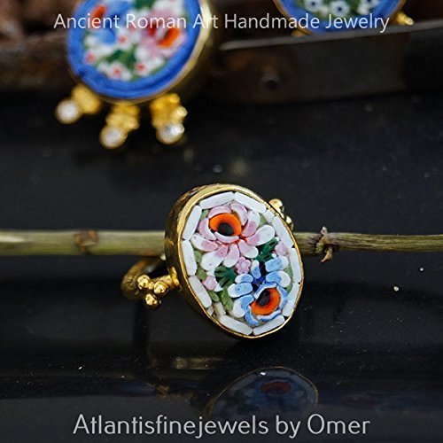 Omer One Of A Kind Genuine Venetian Micro Mosaic Ring 24 k Gold Over 925k Silver