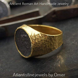 Turkish Hammered Bold Oxidized Coin 925 Sterling Silver 24 k Yellow Gold Plated