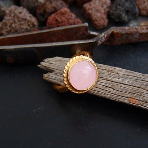 925k Sterling Silver Handmade Pink Quartz Designer Ring 24k Yellow Gold Vermeil