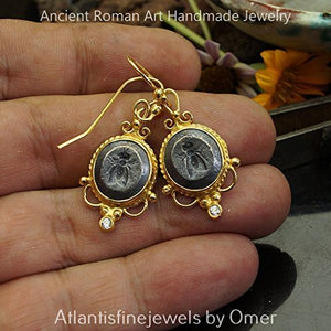 Roman Art Fly Coin 2 Tone Earrings 925 k Sterling Silver 24k Gold Vermeil Handmade Turkish Jewelry