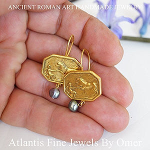 Gray Pearl & Coin Earrings 925k Sterling Silver 24k Gold Over Handmade By Omer Turkish Fine Jewelry
