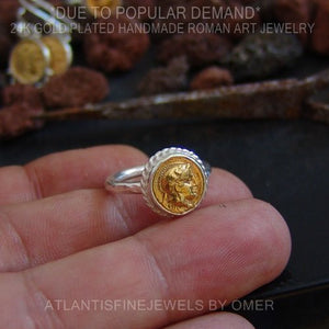 Omer 925 Sterling Silver Ancient Roman Art 2 Tone Coin Ring Turkish Jewelry