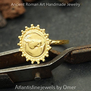 Roman Art Horse Coin Ring Sterling Silver Sun Collection By Omer 24k Gold Plated
