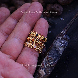 Orange Topaz Eternity Ring 24 k Gold Over 925 k Silver By Omer