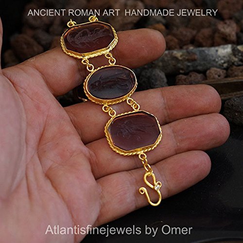 Roman Art Handmade İntaglio Bracelet 24k Gold Yellow Over 925 Silver By Omer