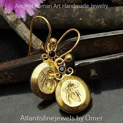 Omer 925k Silver Handmade Fly Coin Earrings Roman Art Turkish Designer Jewelry