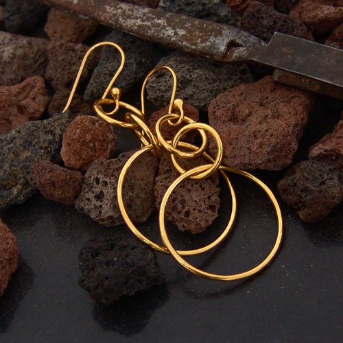 925 Sterling Silver Handmade Designer Circle Earrings 24k Yellow Gold Vermeil