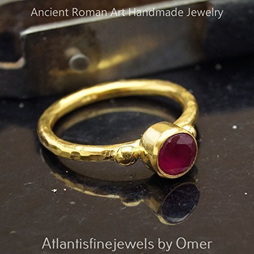 Handcrafted Red Topaz Stack Ring 925 k Silver 24k Gold Vermeil Turkish Jewelry