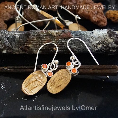 Turkish Bronze Coin Earrings Handmade Designer Jewelry By Omer 925 Sterling Silver 24 k Yellow Gold Plated