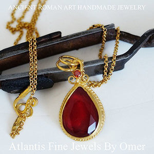 Handmade Red Jade Necklace 24k Yellow Gold Over 925k Sılver By Omer Handmade