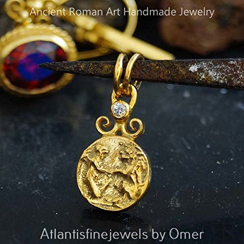 Handmade Roman Art Coin Pendant By Omer 24k Gold Over 925 K Sterling Silver