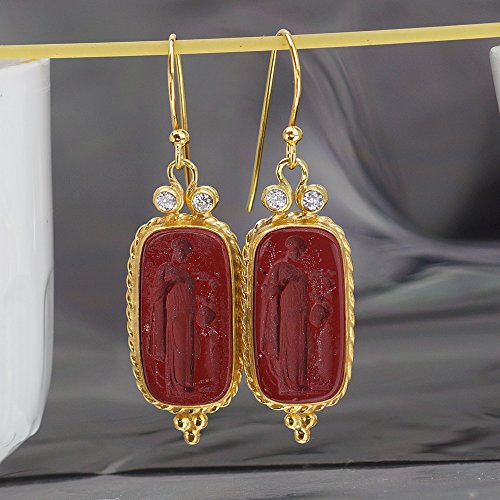 Turkish Intaglio Earrings Handmade Designer Jewelry By Omer 925 Sterling Silver 24 k Yellow Gold Plated