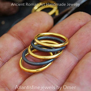 5 pcs Handmade Roman Art Stack Ring Set Oxidized & Vermeil 925 k Silver By Omer