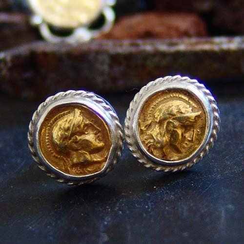 Turkish Coin Earrings Handmade Designer Jewelry By Omer 925 Sterling Silver 24 k Yellow Gold Plated