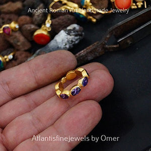 Handmade Amethyst Eternity Ring 24 k Gold Over 925 k Sterling Silver By Omer
