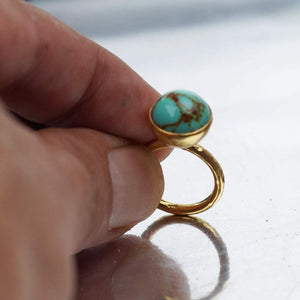 Sterling Silver Dome Turquoise Stacking Ring By Omer Handmade 24k Gold Plated Turkish Jewelry