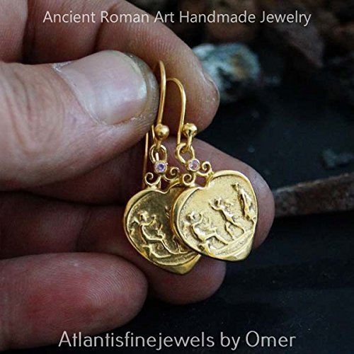 Pink Topaz Handmade Coin Earrings By Omer 925 k Sterling Silver 24k Gold Vermeil