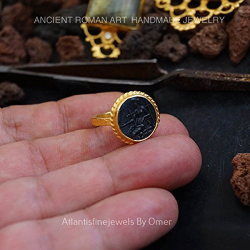 Turkish Oxidized Coin Ring 925 Sterling Silver 24 k Yellow Gold Plated