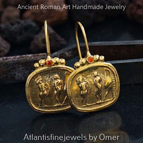 Turkish Coin Earrings Handmade Designer Jewelry By Omer 925 Sterling Silver 24 k Yellow Gold Plated
