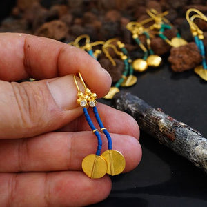 925k Silver Handmade Roman Art Heishi Lapis Earrings By Omer 24k Gold Vermeil