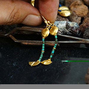 925 Silver Handmade Granulated Turquoise & Topaz Earrings Omer 24k Gold Plated