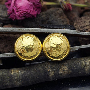Omer Sterling Silver Hammered Turkish Designer Stud Earrings 24k Gold Vermeil