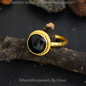 Black Onyx Ring By Omer 24K Gold Vermeil Sterling Silver Handmade