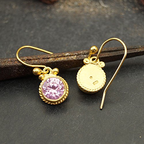 925k Silver Pink Topaz Dangle Earrings 24k Vermeil Fine Jewelry By Omer Handmade