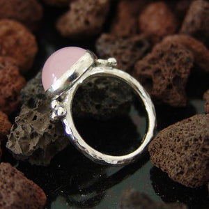 By Omer Turkish 925 k Sterling Silver Pink Quartz Ring Desing Jewelry Hammered