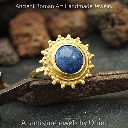 Handmade Turkish Lapis Ring 925 k Sterling Silver Anatolian Sun Collection 24k G