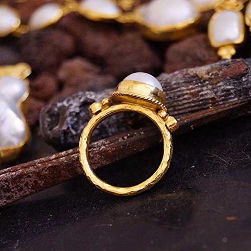 Pearl & Amethyst Ring 925k Sterling Silver 24k Yellow Gold Vermeil, Turkish Jewe