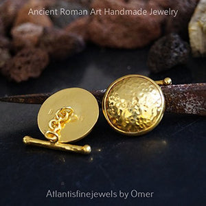 Omer Handmade Sterling Silver Cufflinks Turkish Men's Jewelry 24k gold plated