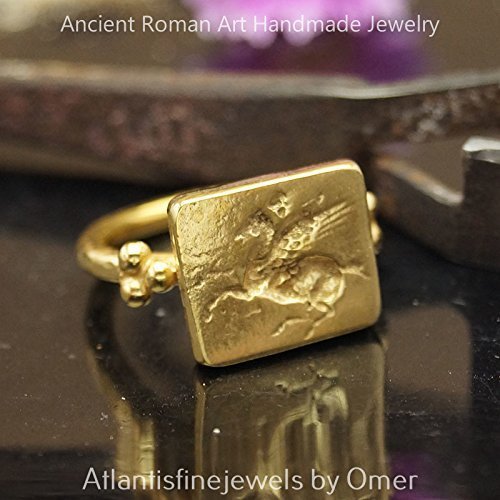 Turkish Pegasus Ring Handmade Designer Jewelry By Omer 925 Sterling Silver 24 k Yellow Gold Plated