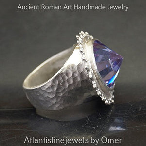 Bold Collection Large Granulated Iceberg Amethyst Ring 925 Sterling Silver Ancie
