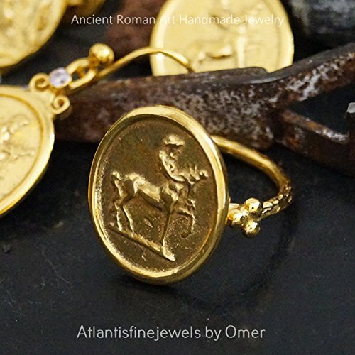 Turkish Centaur Coin Ring Handmade Designer Jewelry By Omer 925 Sterling Silver 24 k Yellow Gold Plated