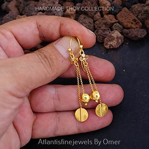 Turkish Troy Bead Earrings Handmade Designer Jewelry By Omer 925 Sterling Silver 24 k Yellow Gold Plated