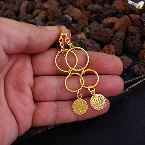 925k Sterling Silver Hammered 24k Gold Plated Handcrafted Handmade Turkish Jewelry Women Dangle Earrings Ancient Roman Art