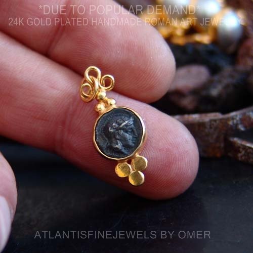Oxidized Coin Pendant By Omer 24k Gold Over 925 Sterling Silver Turkish Jewelry