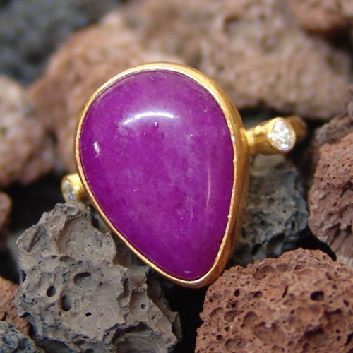 925 Sterling Silver Purple Drop Jade Designer Ring 24k Gold Vermeil Handcrafted