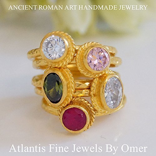 Turkish Stack Ring Set  Handmade Designer Jewelry By Omer 925 Sterling Silver 24 k Yellow Gold Plated