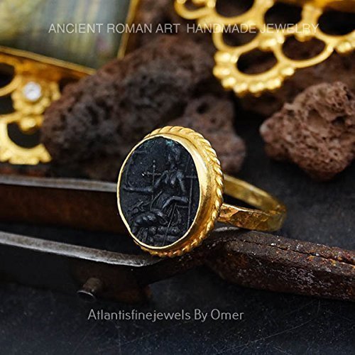 925 Sterling Silver Omer Roman Art Handmade Coin Ring 24k Yellow Gold Vermeil