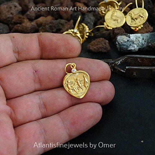 Handmade White Topaz Coin Pendant 24k Gold Over 925k Sterling Silver By Omer