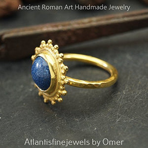 Handmade Turkish Lapis Ring 925 k Sterling Silver Anatolian Sun Collection 24k G