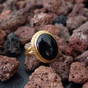 Sterling Silver Black Onyx Handmade Ring With Rope 24k Gold Vermeil Handcrafted