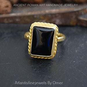 Onyx Ring By Omer 24 k Gold Over Sterling Silver Turkish Jewelry Handmade
