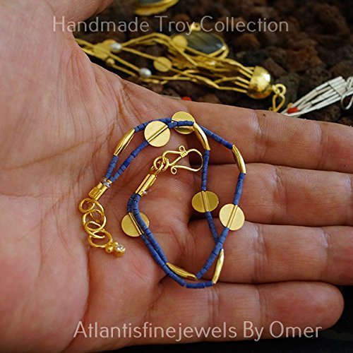 2 Strand Lapis Troy Bracelet W/ Add Links, Handmade By Omer 24k Gold Over Sterli