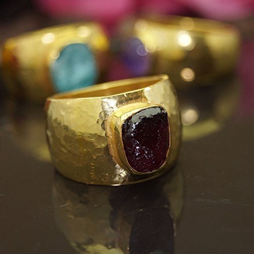  Turkish Rough Ruby Ring Handmade Designer Jewelry By Omer 925 Sterling Silver 24 k Yellow Gold Plated