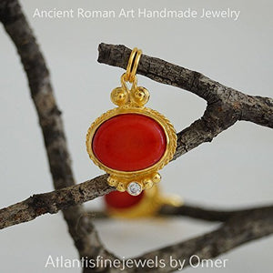 Coral Pendant Sterling Silver 24k Yellow Gold Over Handmade Designer By Omer